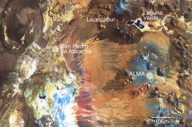 Satellite image of Chajnantor area